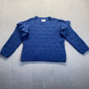 OLD NAVY Ruffle Open Knit Sweater Teens Size Large Blue Long Sleeve Wool Blend